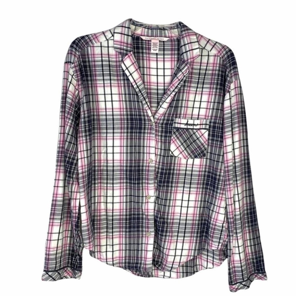 Victoria's Secret‎ Pajama Top Button Down Shirt Plaid Long Sleeves XSmall
